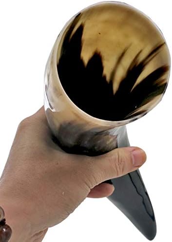 Real Drinking Horn Mug with Stand Cups Ale Beer Wine Goblet Chalice Tankard Beaker Vessels(Withhornstand,501-600ml)