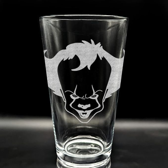 PENNYWISE IT CLOWN Engraved Pint Beer Glass | Inspired by Horror Film Classic Scary Movies | Great Holiday Gift Idea!