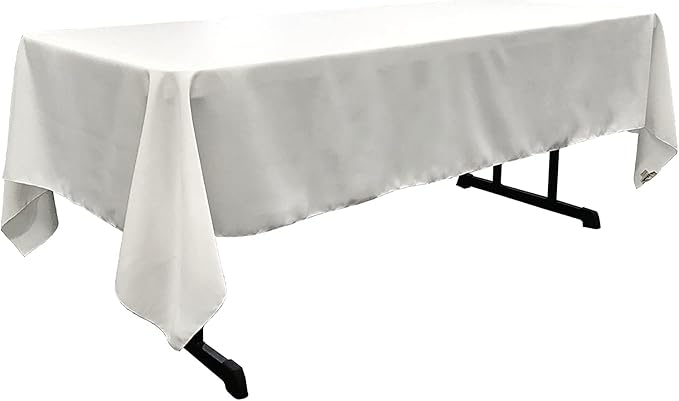 LA Linen Polyester Poplin Washable Rectangular Tablecloth, Stain and Wrinkle Resistant Table Cover 60x120, Fabric Table Cloth for Dinning, Kitchen, Party, Holiday 60 by 120-Inch, White