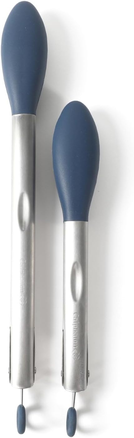 Calphalon Edge 2 Piece Stainless Steel Kitchen Tongs Set W/Silicone Heads - Navy Blue