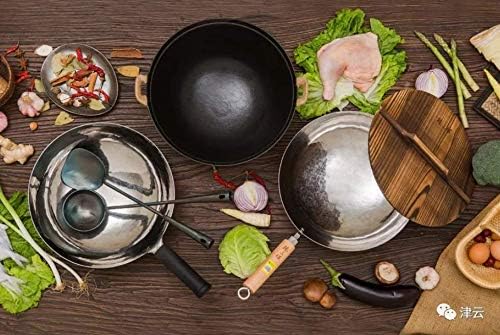 臻三环 ZhenSanHuan HandHammered Iron Wok Flat Bottom Induction Suitable (32cm WoodHandle with Help)