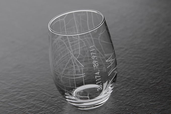 Well Told Engraved Memphis Tennessee Map Stemless Wine Glass, Etched Glass (15 oz, Clear) City Custom Gifts for Lovers