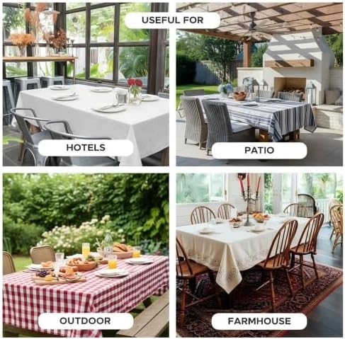 Checkered Tablecloth Rectangle Gingham Table Cloths Waterproof Wrinkle Free Buffalo Plaid Table Covers Washable for Dining, Parties & Outdoor Picnic(Khaki and White, 60" Round)