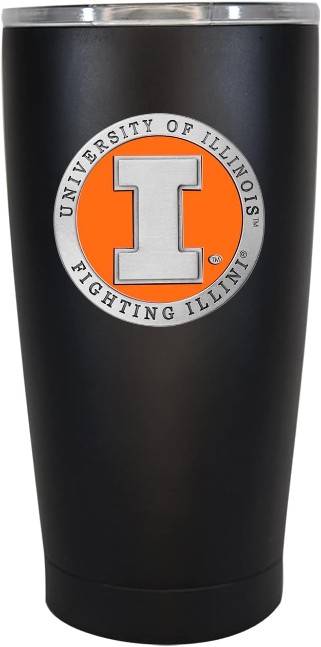 Heritage Pewter Illinois 15 oz. Tumbler - Black | Durable Insulated Tumbler Cup for Cold & Hot Drinks | Thermal Travel Mug for Coffee | Intricately Crafted Metal Pewter Inlay