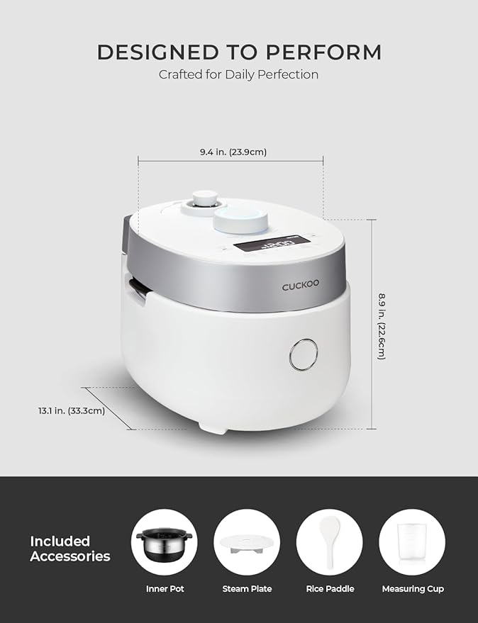 CUCKOO CRP-MHTR0309F | 3-Cup (Uncooked) Twin Pressure Induction Heating Rice Cooker | 11 Menu Options: High/Non-Pressure & More, Made in Korea | White, 3 Cups
