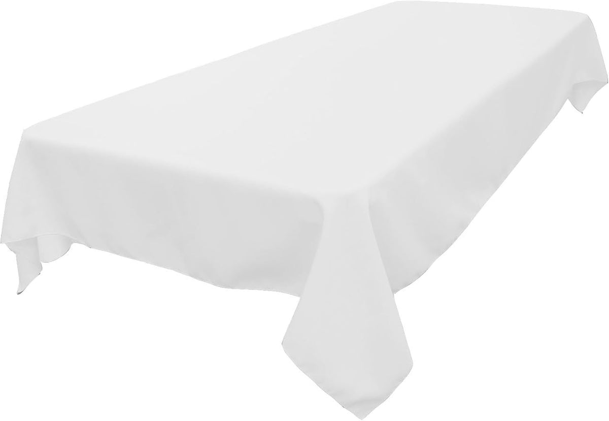 LA Linen Polyester Poplin Washable Rectangular Tablecloth, Stain and Wrinkle Resistant Table Cover 60x90, Fabric Table Cloth for Dinning, Kitchen, Party, Holiday 60 by 90-Inch, White
