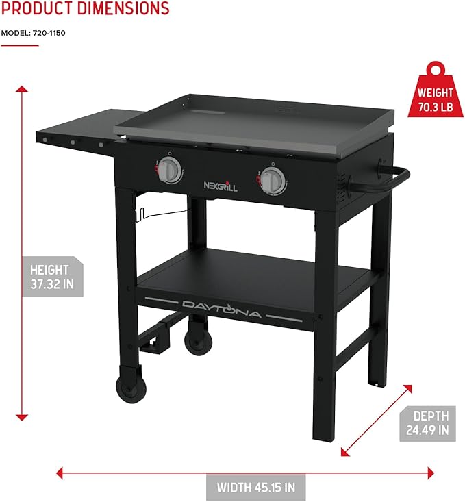 Nexgrill Daytona 2-Burner Propane Flat Top Grill – Portable Outdoor Griddle Gas Grill for Camping, Tailgating & Backyard Cooking – 34000 BTUs, 530 SQ. In. Grill for Burgers, BBQ & More - 720-1150