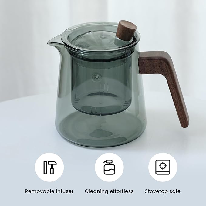 Tea Canyon Glass Teapot with Removable Glass Infuser, Teapot Kettle for Blooming and Loose Leaf, Borosilicate Glass Tea Maker 17oz/500ml