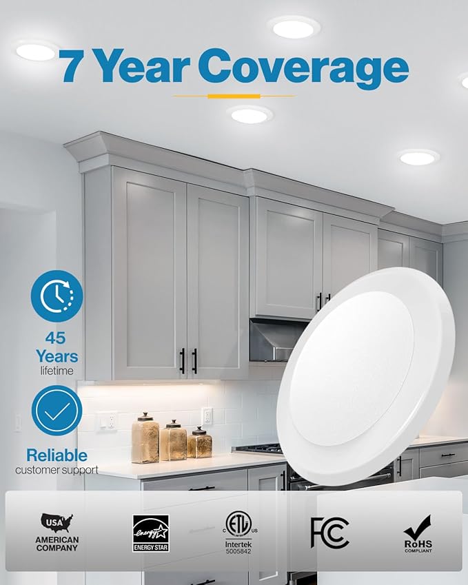 Sunco 24 Pack LED Disc Lights Ceiling 6 Inch, Flush Mount Disk Light, Recessed Can Lighting, 1050 LM, 15W (75W Equivalent), 4000K Cool White, Dimmable, Damp Rated ETL