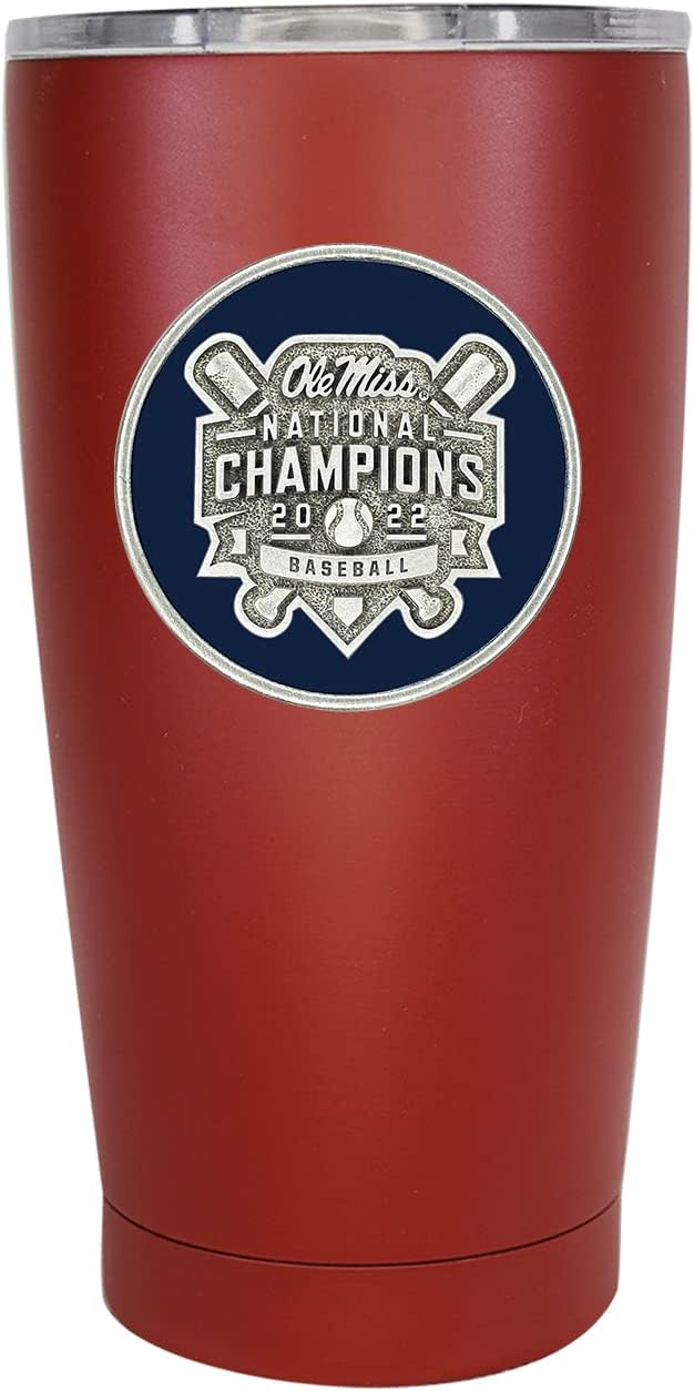 Heritage Pewter Ole Miss Baseball Champions 15 oz. Tumbler - Red | Durable Insulated Tumbler Cup for Cold & Hot Drinks | Thermal Travel Mug for Coffee | Intricately Crafted Metal Pewter Inlay