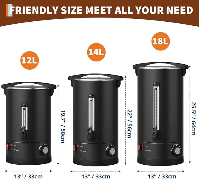 Large Capacity Commercial Electric Coffee Urn, 18L Double Wall Stainless Steel Hot Beverage Dispenser, Fast Heating, Ideal for Catering, Buffet, Parties, Office, Events
