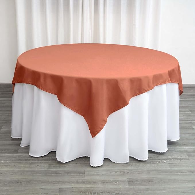 Efavormart 70" Premium Square Polyester Tablecloth for Wedding Kitchen Dining Events - Terracotta