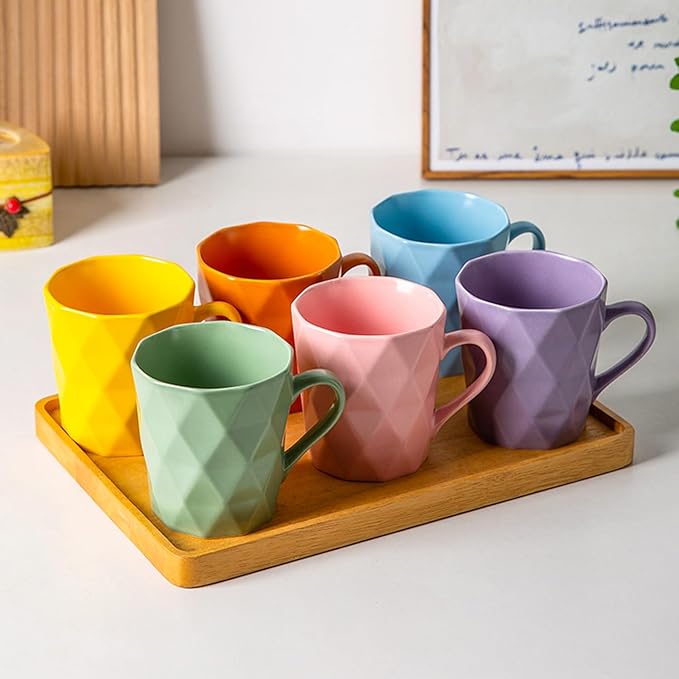 11 Ounce Porcelain Mugs, Set of 6, Tea and Cocoa Mug Set, Matte (Yellow)