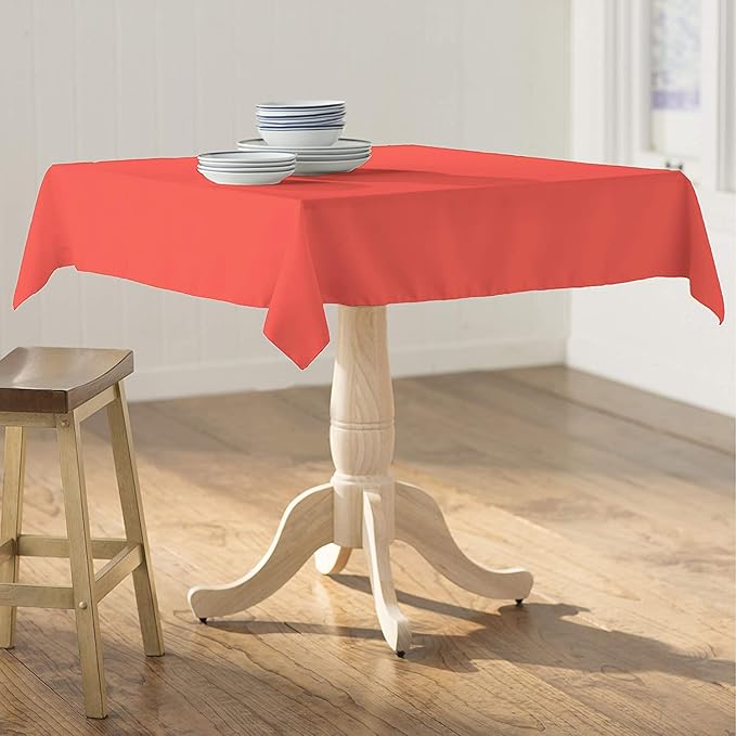 LA Linen Polyester Poplin Washable Square Tablecloth, Stain and Wrinkle Resistant Table Cover 58x58, Fabric Table Cloth for Dinning, Kitchen, Party, Holiday 58 by 58-Inch, Coral