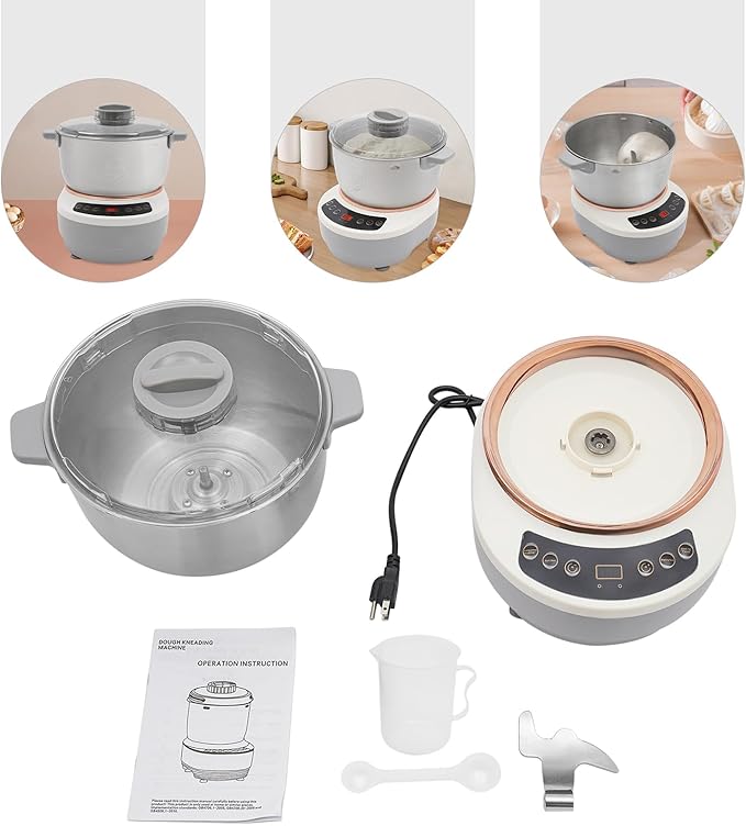 5L Electric Dough Maker with Ferment Function, 304 Stainless Steel Dough Mixer Machine, 200W Kneader for Pizza/Bread, Commercial & Home Use (Silver)