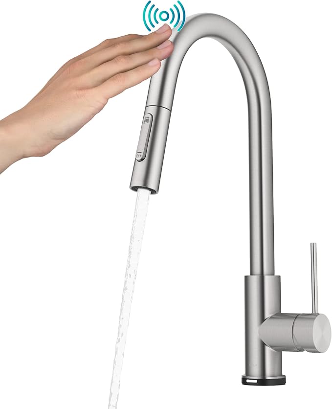 KRAUS Oletto Contemporary Single-Handle Touch Kitchen Sink Faucet with Pull Down Sprayer in Spot Free Stainless Steel, KTF-3104SFS