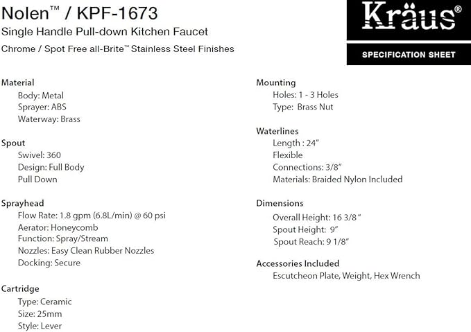 Kraus KPF-1673SFSMB Nolen Dual Function Pull, Faucets for Kitchen Sinks, Single-Handle, 16 3/8 Inch, Spot Free Stainless Steel/Matte Black
