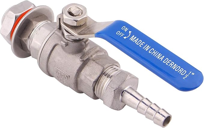 DERNORD 1/2 Inch Weldless Ball Valve Stainless Steel 304 Bulkhead For Home Brew Kettle (1/2 NPT to 3/8 Barb Hose)