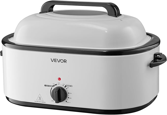 VEVOR Roaster Oven, 26QT Electric Roasting Pan, 150-450℉ Adjustable Temperature Fast-Cooking Turkey Roaster with Cool-Touch Handle, Visible Self-Basting Lid, Defrost & Warm Function, Fits 30lb Turkey