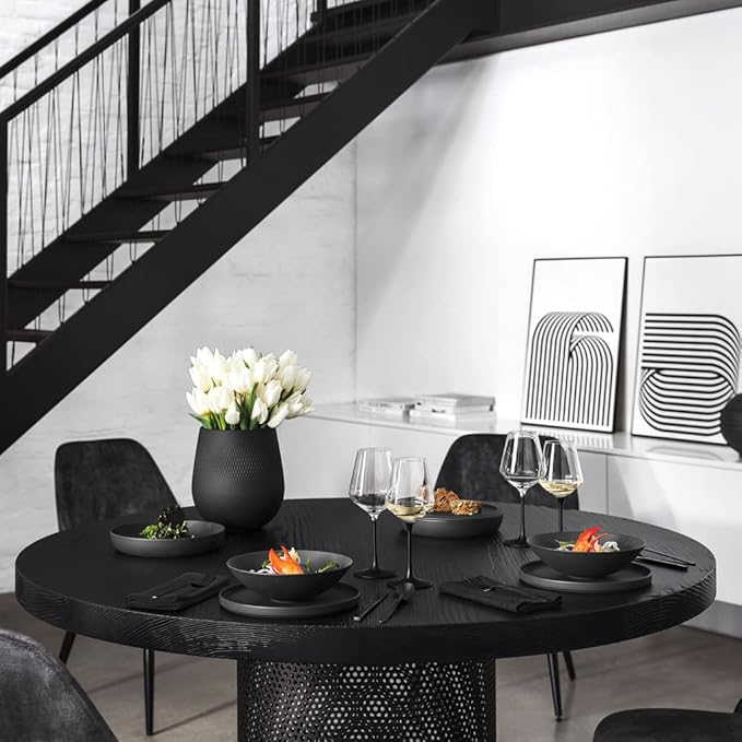 Villeroy & Boch Iconic Collection La Boule, 7-Piece Dinnerware Set for 2, Premium Porcelain, Made in Germany, Dishwasher Safe, 9.5 x 9 in, Black