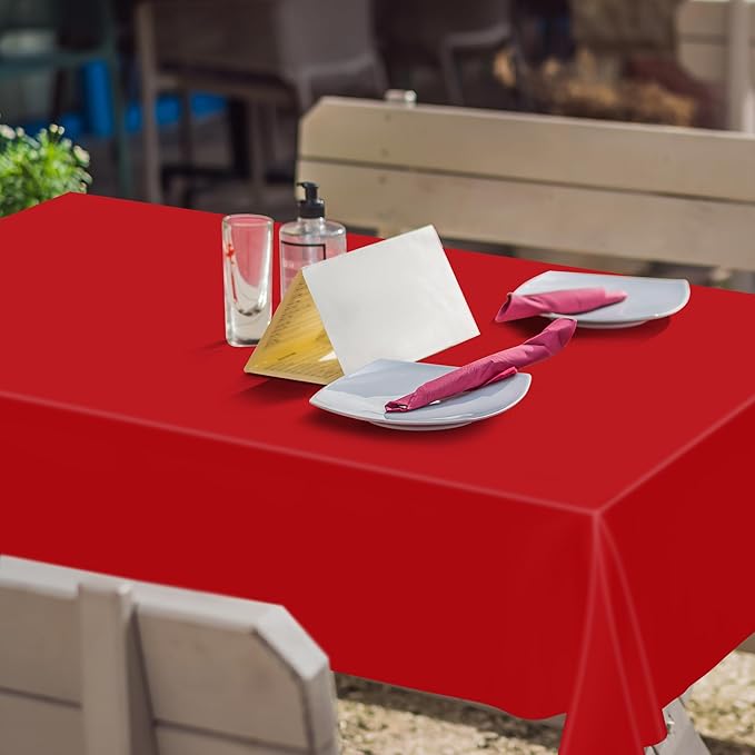 QZYL 2 Pack Picnic Table Cover, 108 x 54 Inches Red Plastic Table Cloths, Red Disposable Tablecloth Rectangle Tablecover, Waterproof Decorations Party Supplies for Wedding Anniversary Home