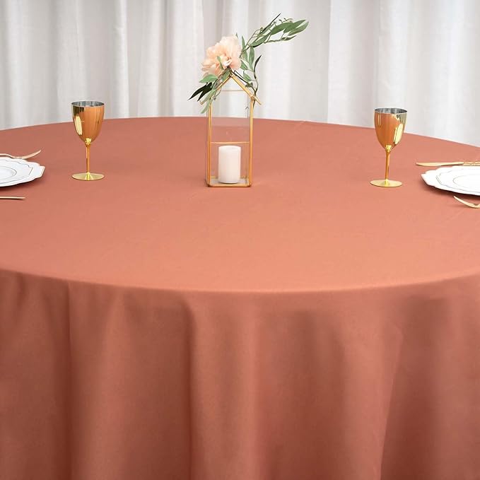 Efavormart Round Tablecloth, 108 Inch Stain & Wrinkle Resistant Washable Table Cloth, Decorative Polyester Fabric Table Cover for Banquet, Wedding, Dining- Terracotta