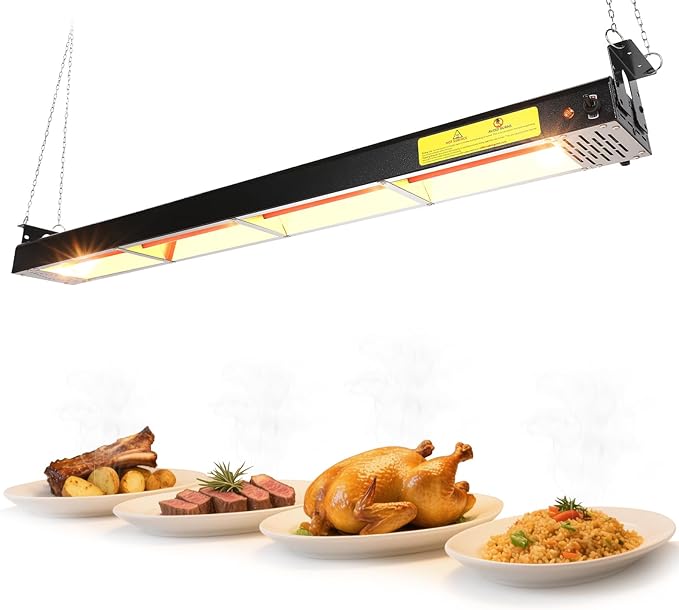 48-Inch Food Heat Lamp - 1350W Commercial Food Warmer Lamp Overhead Stainless Steel Catering Heat Lamps Electric Strip Heater for Restaurant Buffet Parties Kitchen, Black 115V