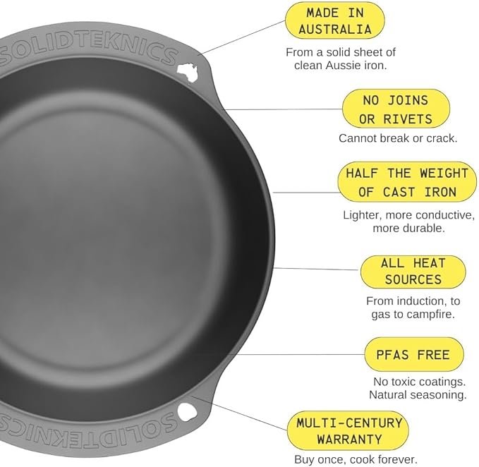 SOLIDTEKNICS AUS-ION 9.5-inch Oven-to-Table Skillet - Lightweight, Versatile Cookware for Frying, Baking, Grilling - Seamless Transitions from Stovetop to Table Performance Made in Australia