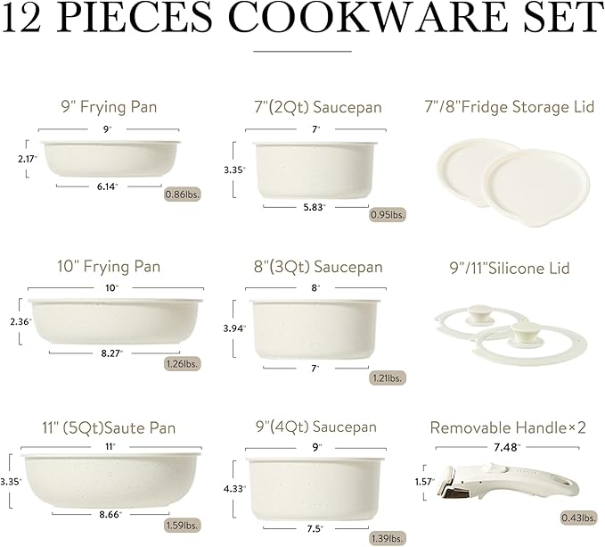 CAROTE 21pcs Pots and Pan Set, Nonstick Induction Cookware Detachable Handle,Cookware Set with Removable Handle