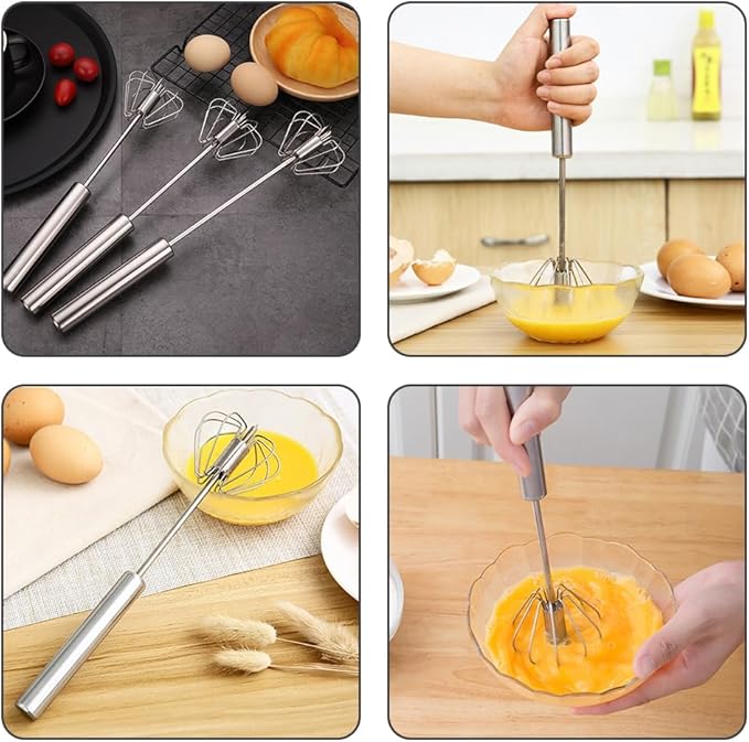 Stainless Steel Egg Whisk,2025 Upgrade Hand Push Whisk Blender with Egg Shell Opener, Versatile Milk Frother, Hand Push Mixer Stirrer for Blending, Beating & Stirring (2, Silver 12 inches)