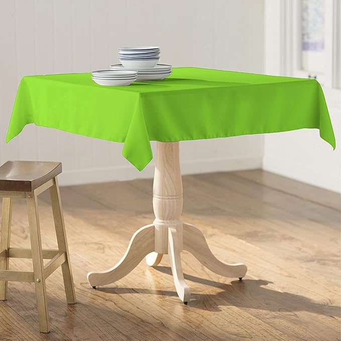 LA Linen Polyester Poplin Washable Square Tablecloth, Stain and Wrinkle Resistant Table Cover 58x58, Fabric Table Cloth for Dinning, Kitchen, Party, Holiday 58 by 58-Inch, Lime