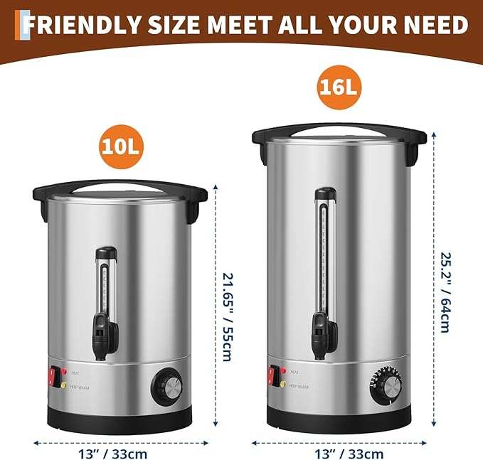 70-Cup Commercial Coffee Urn – 10l Large Stainless Steel Electric Coffee Maker with Double-Wall Insulation and Filter Basket – Suitable for Buffets, Catering, Parties, Weddings, and Business Events