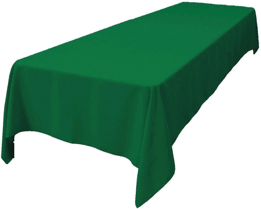 LA Linen Polyester Poplin Washable Rectangular Tablecloth, Stain and Wrinkle Resistant Table Cover 60x108, Fabric Table Cloth for Dinning, Kitchen, Party, Holiday 60 by 108-Inch, Emerald Green