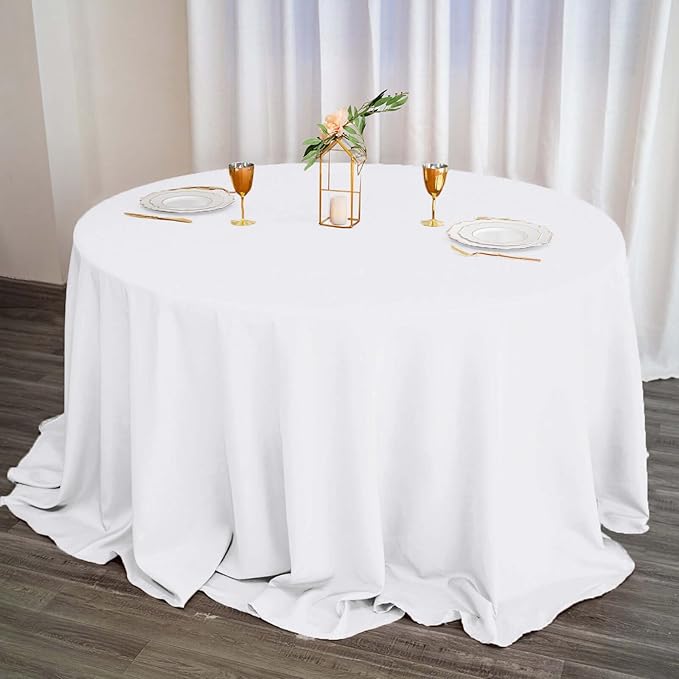 Efavormart 132" Wholesale Round Tablecloth Polyester Round Table Linens for Wedding Party Banquet Restaurant - White