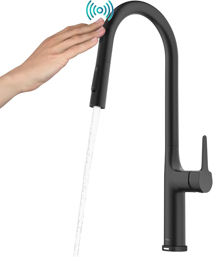 KRAUS Oletto Tall Modern Single-Handle Touch Kitchen Sink Faucet with Pull Down Sprayer in Matte Black, KTF-3101MB