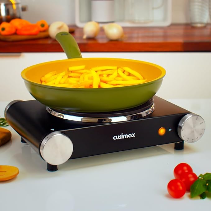 CUSIMAX Electric Burner Hot Plate for Cooking Cast Iron hot plates, Adjustable Temperature Control, Non-Slip Rubber Feet Stainless Steel Easy to Clean, Your Kitchen Assistant