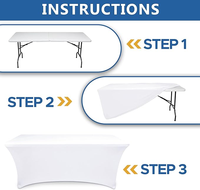 Stretch Spandex Table Covers for 4 Foot Tables-6 Pack White Fitted Table Cloth for Rectangle Folding Table Protector for Party, Vendor Booth Display, Banquet Buffet Event, Craft Trade Show