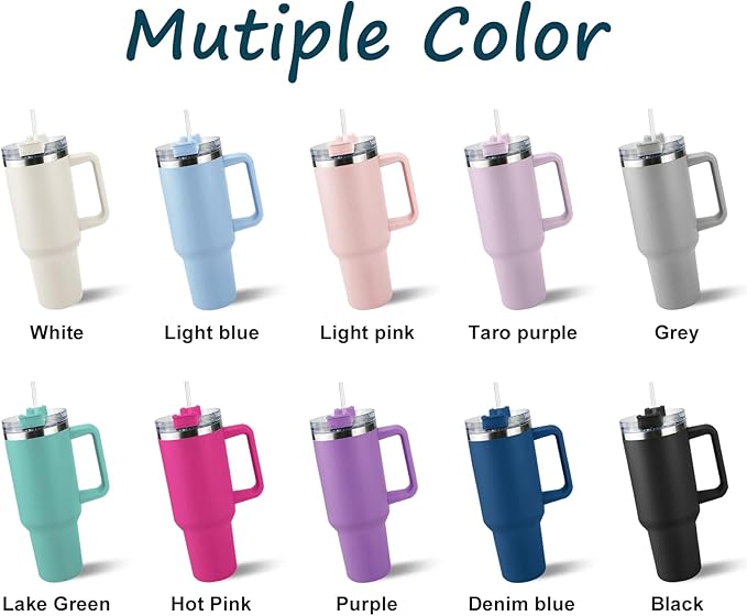Personalized 40 Oz Tumbler with Handle and Straw, Custom Cup with Name & Birth Flower, Stainless Steel Travel Coffee Tumbler,Personalized Christmas Birthday Gifts for Women, Teen Girls