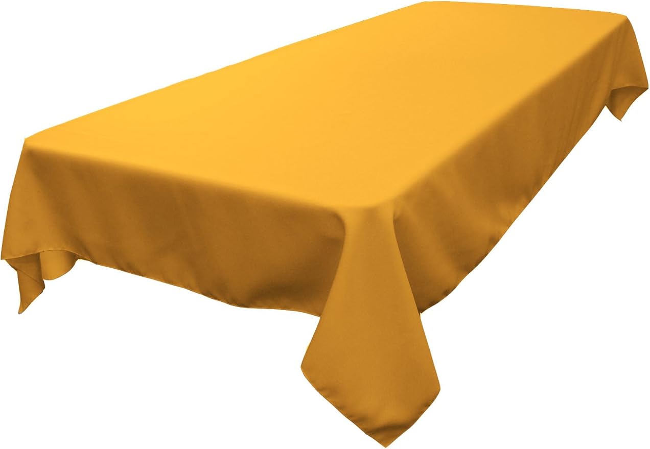 LA Linen Polyester Poplin Washable Rectangular Tablecloth, Stain and Wrinkle Resistant Table Cover 60x90, Fabric Table Cloth for Dinning, Kitchen, Party, Holiday 60 by 90-Inch, Gold
