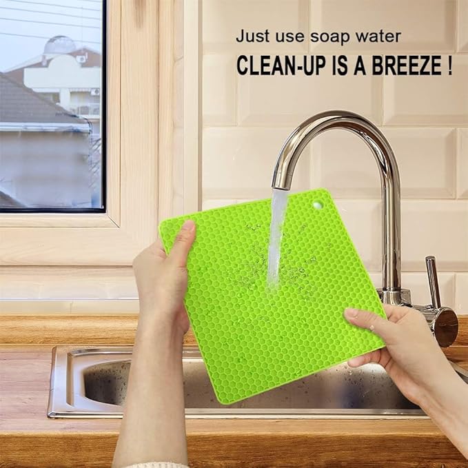 Walfos Silicone Trivet Mats - 4 Heat Resistant Pot Holders, Multipurpose Non-Slip Hot Pads for Kitchen Potholders, Hot Dishers, Jar Opener, Spoon Holder, Food Grade Silicone & BPA Free (Green)