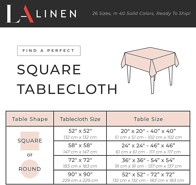 LA Linen Polyester Poplin Washable Square Tablecloth, Stain and Wrinkle Resistant Table Cover 72x72, Fabric Table Cloth for Dinning, Kitchen, Party, Holiday 72 by 72-Inch, Black
