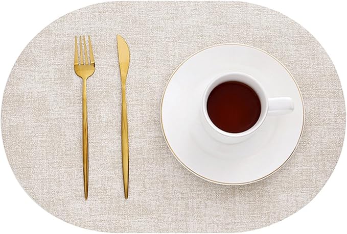 Reversible Placemats Set of 1/4/6 PU Heat Wipeable Washable PU Table Mats Modern Home Kitchen Items(Vin Cream,43x30cm 6pcs)