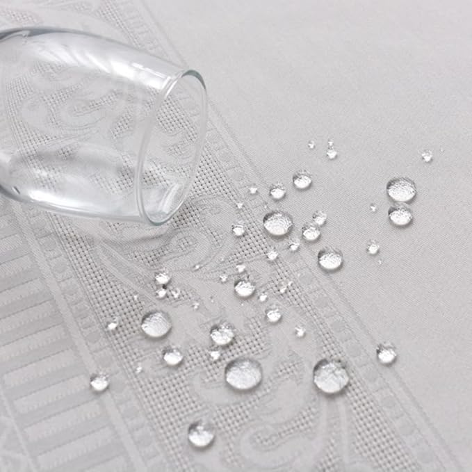 MANGATA CASA Round Tablecloth Faux Cotton Waterproof and Wrinkle Resistant Washable Jacquard Polyester Table Cloth for Kitchen Dining/Party/Indoor and Outdoor Use(White,60R inch)
