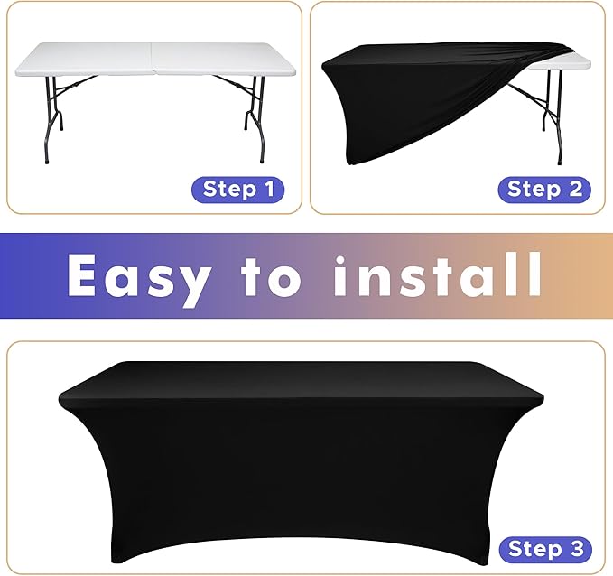Nasitos 2 Pack Spandex Fitted Black Tablecloth for 4 Foot Tables-Open Back Folding Table Cover Washable Fabric Stretch, Tight and Wrinkle Resistant Table Protector for Trade Show, Craft Show, Events