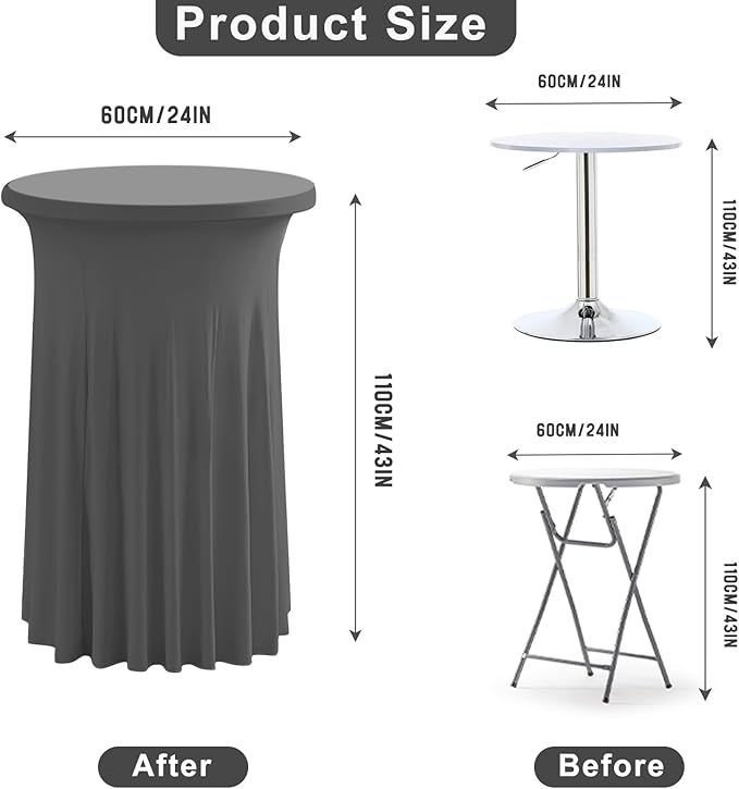 Qubjus 2 Pack Round Cocktail Table Covers with Skirt Stretch Spandex Tablecloth 24"x43" Cocktail Round Tablecloth for Party Wedding Birthday Banquet, Pink