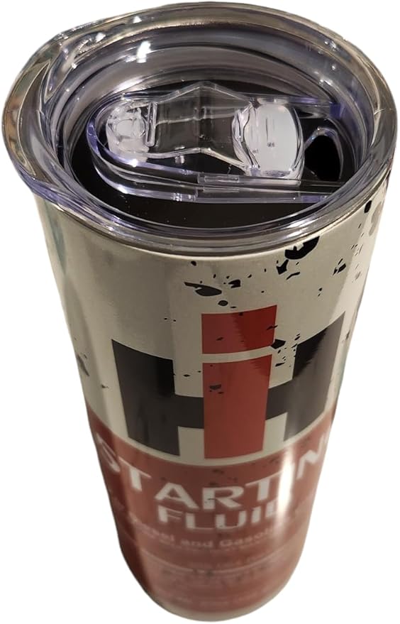 20 oz Shop Garage Man Cave Tractor Starting Fluid Farm Country IH Travel mug Oil Tumbler cups (Stainless Clear Lid)