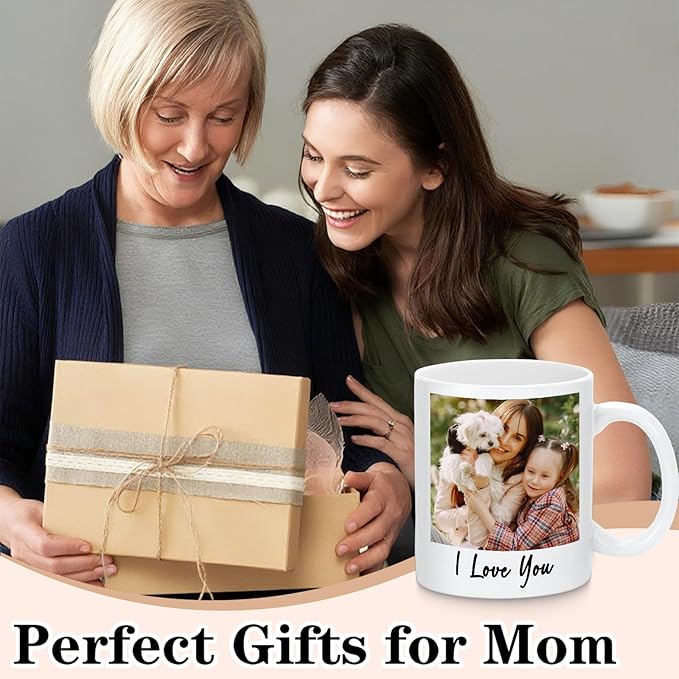 Custom Coffee Mug for Men Women, Personalized 11oz Ceramic Mug with Photo Text & Birth Flower,Customized Valentines Day Gifts for Him Her(1 Photo)