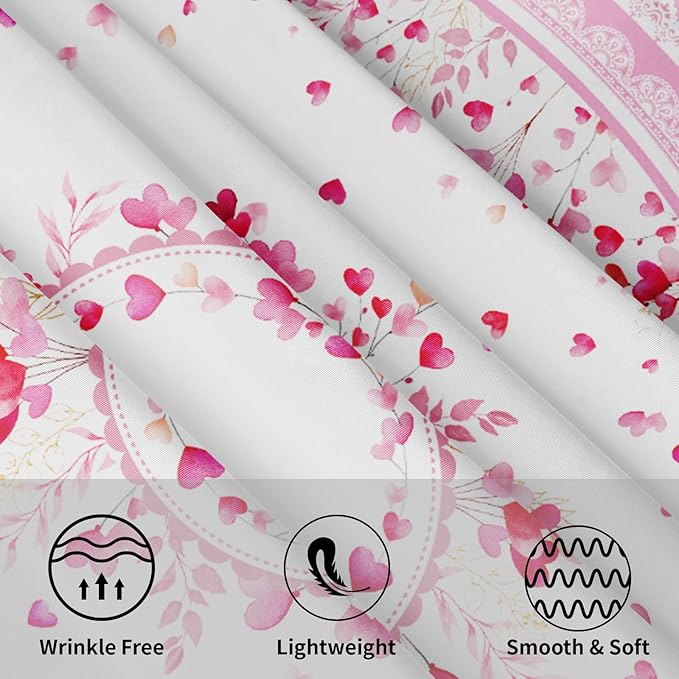 Valentine Round Tablecloth 70 Inch Pink Love Heart Floral Plants Circle Table Cloth Seasonal Holiday Valentine's Day Table Cover for Party Kitchen Dinner Home Decor