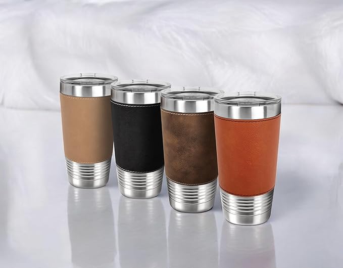 Personalized 20oz Leather Tumbler with Name and Logo, Personalized Stainless Steel Insulated Travel Mug Included Engraving, Custom Travel Mug for Hot & Cold Drinks, Vacuum Insulated