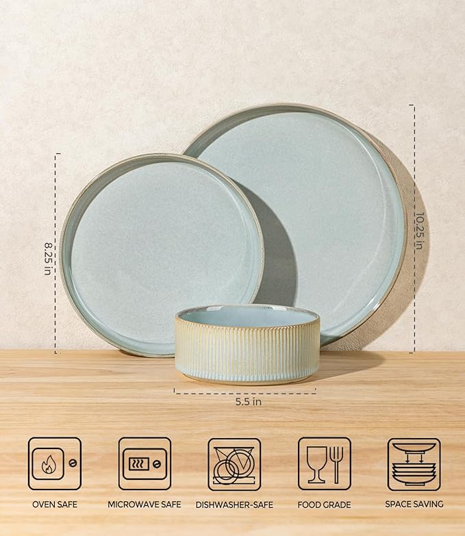 TheTerra Ceramic Dinnerware Sets for 6, 18 Pieces Porcelain Lightweight Speckled Plates and Bowls Sets, Scratch Resistant Dish Set, Oven & Microwave & Dishwasher Safe, Illusion Blue